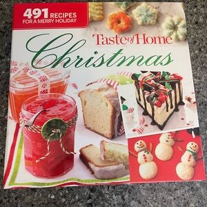 Taste of Home Christmas Cookbook with Red and Green Accents